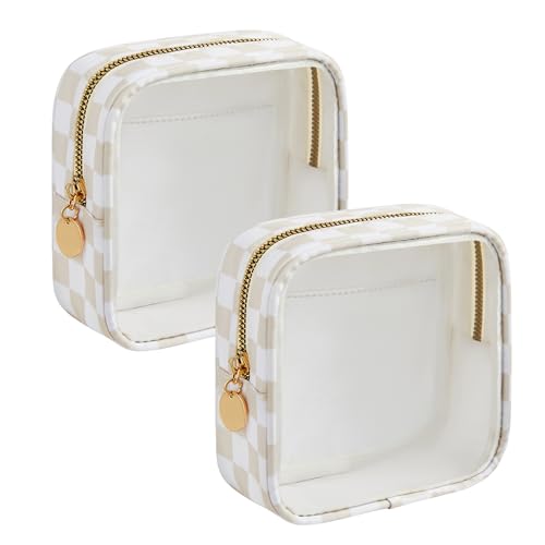 Yarnic Clear Makeup & Travel Organizer Bag Set - Beige Checker, Mini Duo