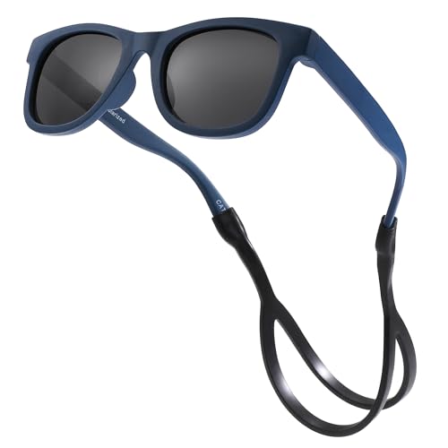 COASION Bendable Polarized Baby Sunglasses with Silicon Strap - Dark Blue/Grey, 0-24M
