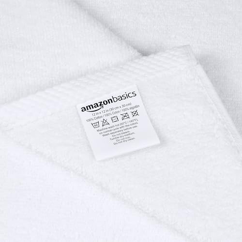 Amazon Basics 100% Cotton Quick-Dry Washcloths, 12-Pack
