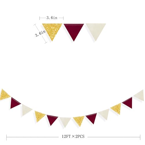 Maroon Gold Mini Bunting Banner - Felt Triangle Flag for Parties