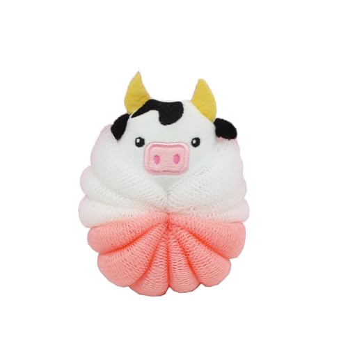 Cow Cartoon Bath Loofah Sponge Pouf Mesh Body Scrubber for Kids and Adults