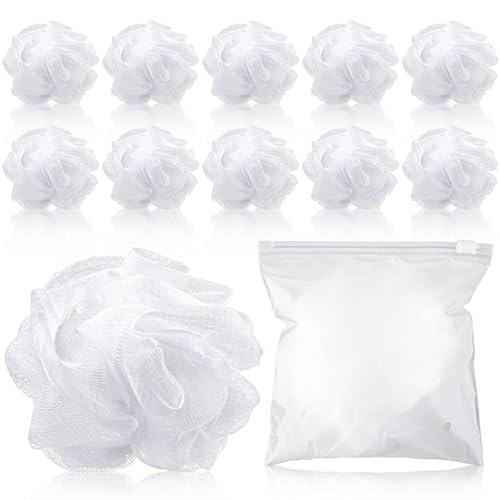 Funnymoom 12-Piece Travel Loofah Set with Resealable Storage Bags, White