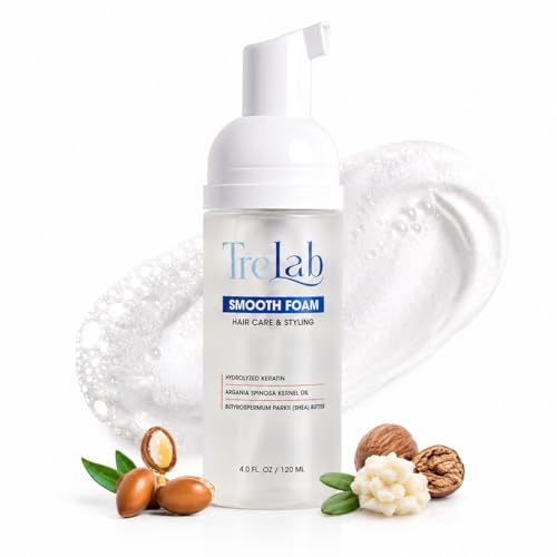 TreLab Hair Mousse - Instant Smoothing Foam with Keratin & Argan Oil, 4 Fl Oz