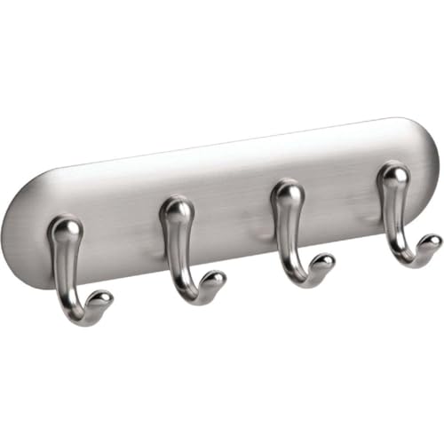 iDesign York Adhesive Key Holder with 4 Hooks, Stainless Steel