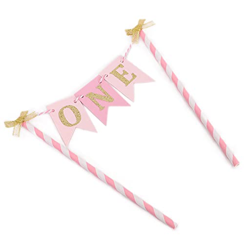 Pink and Gold Cake Topper for Baby Girl's 1st Birthday