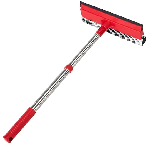 Retractable Window Squeegee with Stainless Steel Handle - 2-in-1 Cleaner for Cars, Glass Doors & Showers