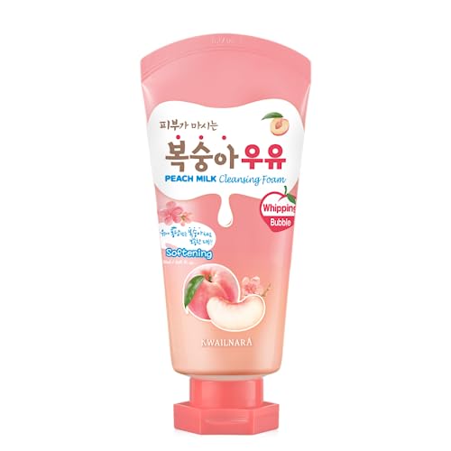 Kwailnara Peach Milk Facial Cleanser - Korean Face Wash for Bright, Clear Skin, Gentle Foam, 4.06 Fl Oz