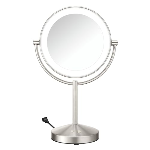 Conair Double-Sided 1X/10X Magnifying LED Vanity Mirror | 1X/10X double-sided mirror with 3 LED color modes and 360¡Æ rotation, Satin Nickel, Model BE401X23