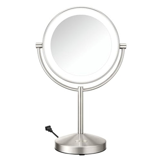 Conair Double-Sided 1X/10X Magnifying LED Vanity Mirror | 1X/10X double-sided mirror with 3 LED color modes and 360¡Æ rotation, Satin Nickel, Model BE401X23