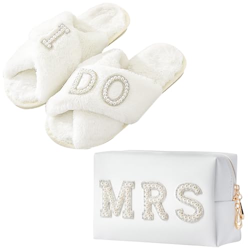 Bride Makeup Bag & Slipper Gift Set | I Do Slippers & Cosmetic Bag