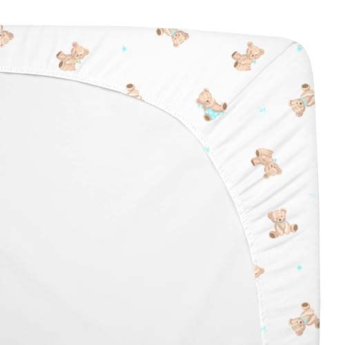 Fitted Mini Crib Sheets 2 Pack - 100% Cotton, 24x38, Bear & White