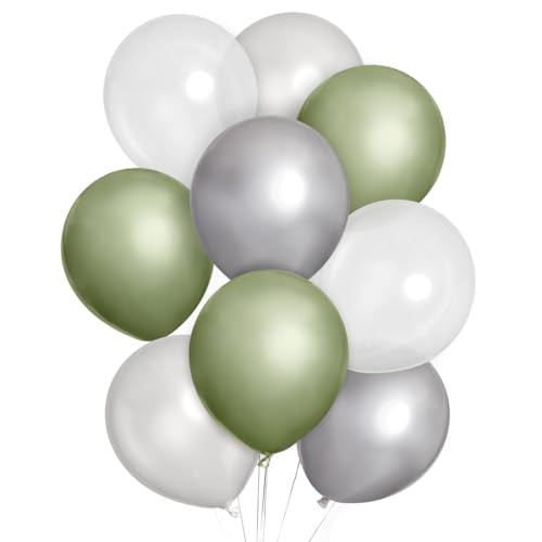 Sage Green Metallic Balloons - 24 Pack, 12" Latex Party Decor