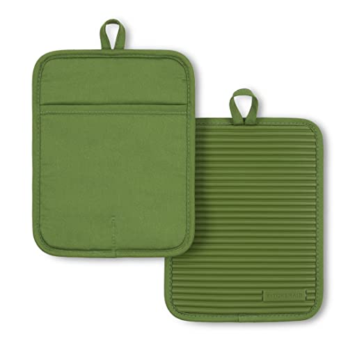 KitchenAid Ribbed Silicone Pot Holder Set - 2-Pack, Matcha, 7"x9"