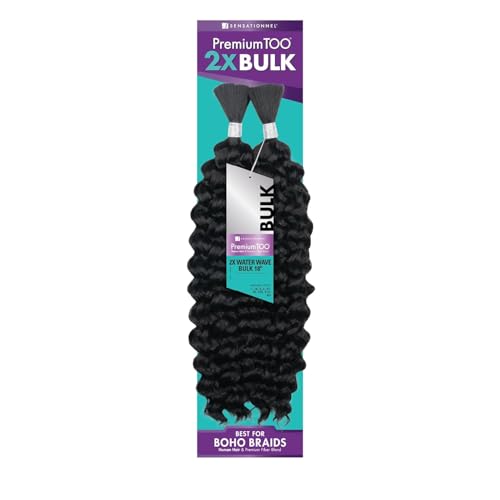 Sensationnel PremToo Water Wave Human Hair Weave 18 Inch 1B Offblack - Bulk Hair Extensions for Curly & Boho Styles