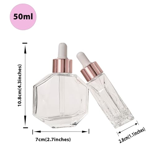 AGENIZ Clear Rose Gold 50ml Dropper Bottles Set of 6 with Lids for Essential Oils Perfume Serums