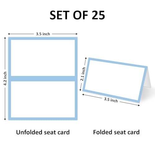 Dusty Blue Place Cards - Set of 25 Blank Table Cards for Events