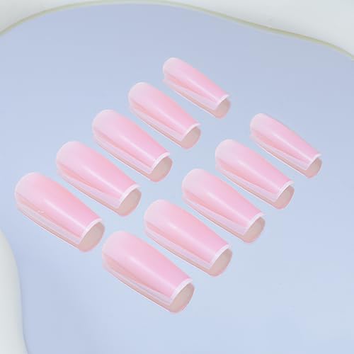 YUEJIMEIGUI White French Tips Press-On Nails Medium Square Reusable Fake Nails