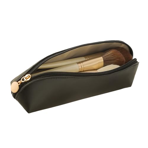Travel makeup brush pouch - Black PU leather, 1pc compact organizer