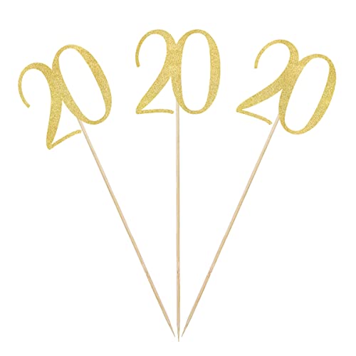 Gold Glitter 20th Birthday Centerpiece Sticks - 12-Pack Table Toppers