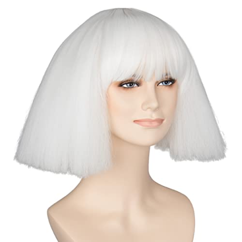 Miss U Hair Short White Kinky Straight Wig for Women - Fluffy Cosplay