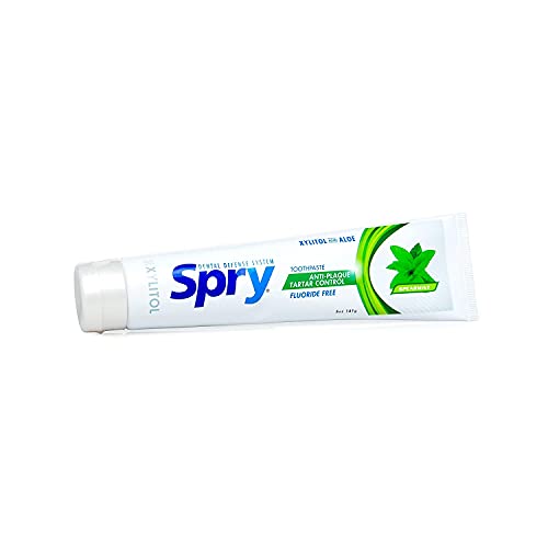 Spry Natural Fluoride-Free Xylitol Toothpaste, Spearmint, 5oz (2-Pack)