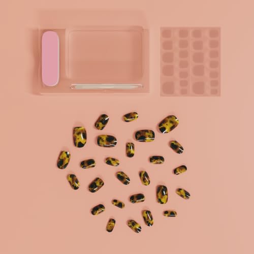 Madam Glam Tortoise Shell Press-On Nails - Matte Finish, 12 Sizes, Reusable DIY Manicure