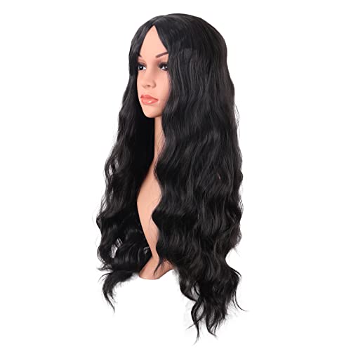 28 Inch Long Curly Black Cosplay Wig for Women - No Bangs