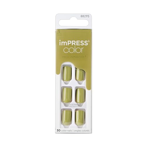 KISS Impress Color No Glue Press-On Nails Green Juice Short Squoval 30 Pcs
