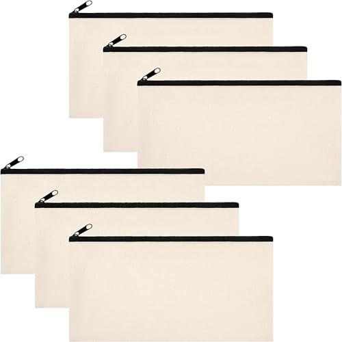 Phicorn 6-Pack Small Canvas Zipper Pouches - 8x4.2 in, Cotton