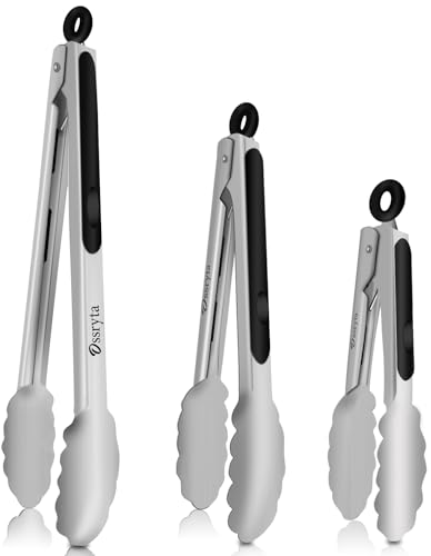 Ossryta Stainless Steel Tongs Set of 3 - Heavy Duty Locking Design