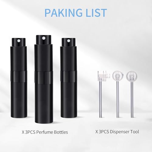 3-Pack 8ml Refillable Travel Perfume Atomizer - Black