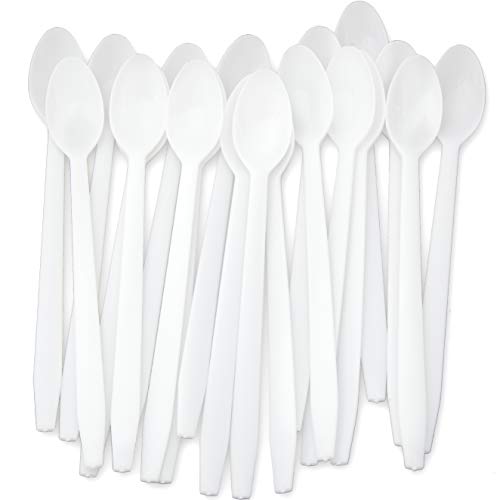Premium 8-Inch White Sundae Spoons - 50ct Heavy Duty Plastic Utensils for Ice Cream & Milkshakes
