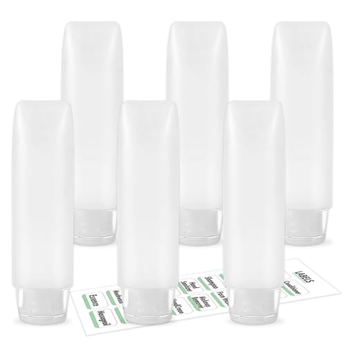 6 Pack 1 oz Travel Size Leak-Proof Toiletry Bottles with Labels