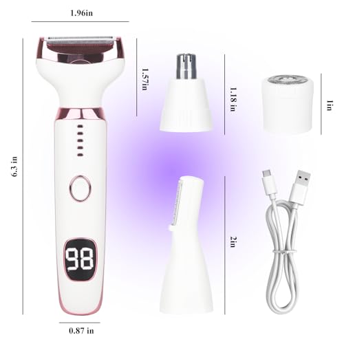 Wet & Dry Electric Razor for Women Men,4 in 1 Rechargeable Led Display Electric Shaver and Facial Hair Remover,Painless Ladies Body Razors for Nose Face Body Leg Bikini Arm Hair (White)