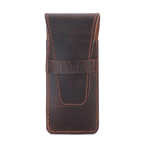 CestAntiQ Leather Safety Razor Case for Travel - Handmade Brown Holder
