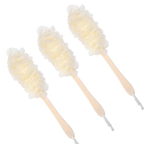 Arswin 3-Pack White Long Handle Back Scrubber for Shower Exfoliating Loofah Body Brush