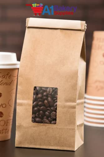 Customizable Brown Kraft Coffee Bags with Window - 25 Pack