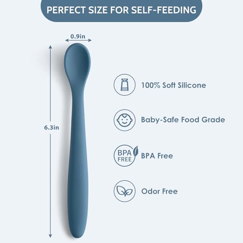 Silicone Baby Feeding Spoons - 6 Pack Soft-Tip Utensils for Infants