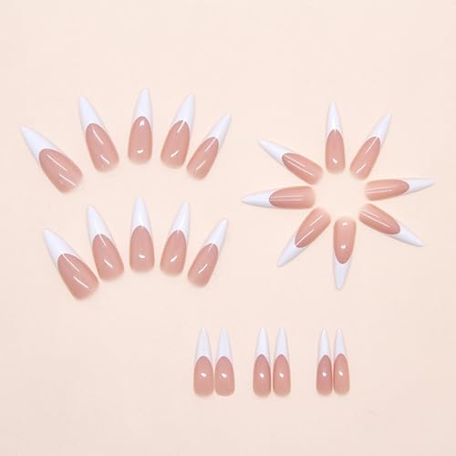 Extra Long White French Tip Stiletto Press-On Nails Set