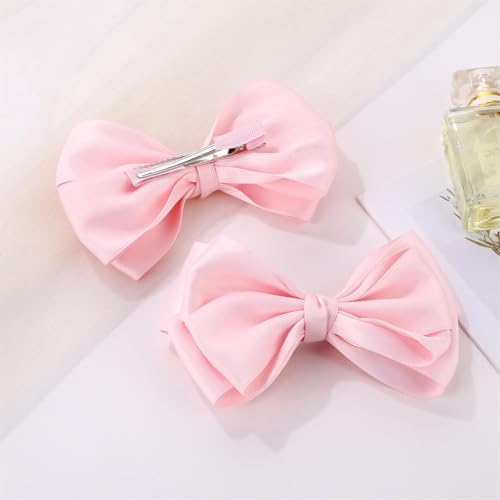 Pink 6 Inch Girl Hair Bows with Alligator Clips - Thick Ribbon Boutique Hair Accessories for Baby Girls, Toddlers & Kids - 2 Pack