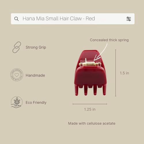 Hana Mia Red Claw Hair Clip for Women – Small 1 Inch Secure Half Up & Ponytail Styling