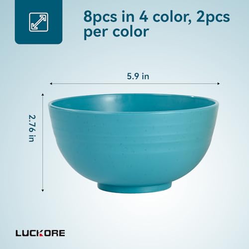 Luckore Unbreakable Wheat Straw Cereal Bowls Set of 8 - 26 oz, Multicolor