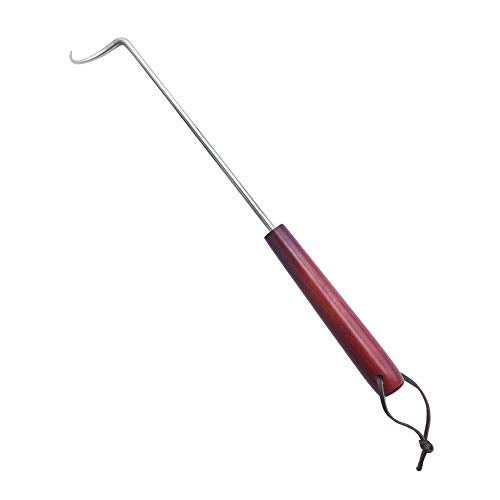 15-Inch Stainless Steel BBQ Meat Turner Hook with Wooden Handle