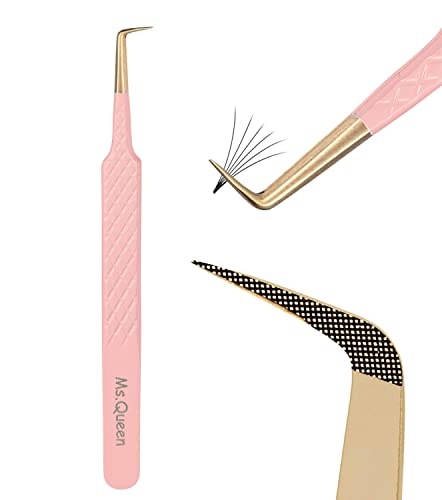 Ms.Queen 90 Degree Lash Tweezers - Precision Fiber Tip for Mega Volume Extensions