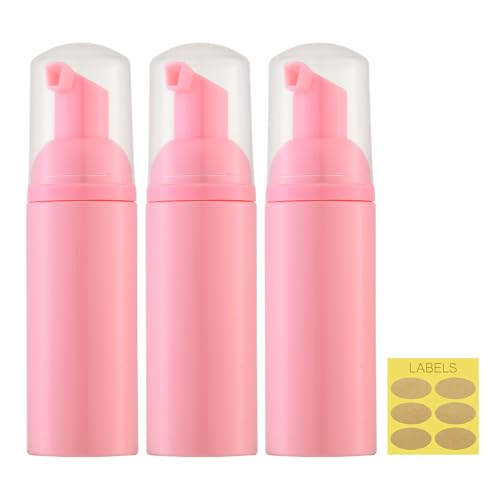 Pink Travel Foam Pump Bottle 2oz 3-Pack Refillable Dispenser for Soap & Shampoo