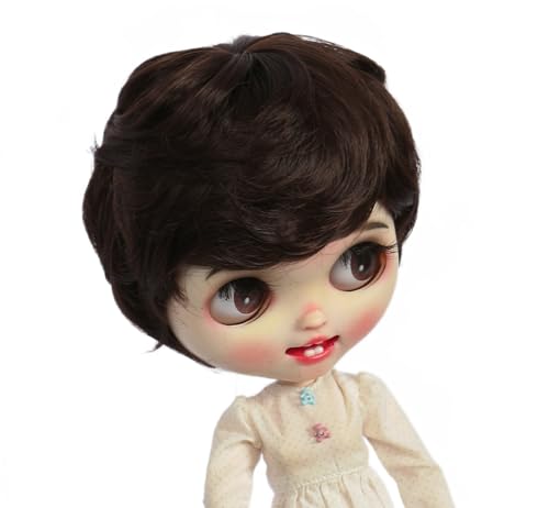 Tzncos 10-Inch Short Curly Doll Wig - Heat Resistant Dark Brown
