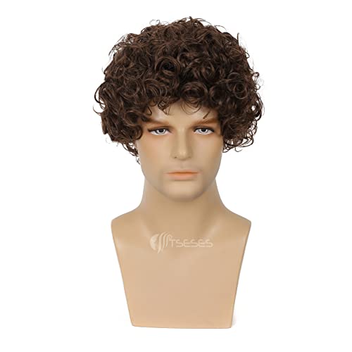 Tseses Short Curly Afro Wig for Men, Adjustable Synthetic Hair Cosplay