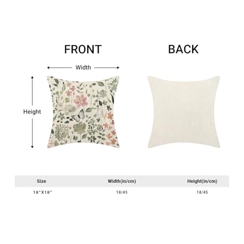 Spring Floral Pillow Covers 18x18 - Set of 2 Botanical Linen Cushions