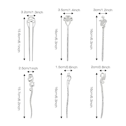 Lawie 14 Pack Vintage Silver Metal Hair Sticks for Bun & Chignon