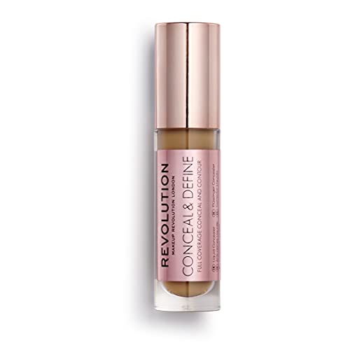 Makeup Revolution Conceal and Define Foundation F12.5 – Full Coverage, Matte Finish for Medium/Dark Skin